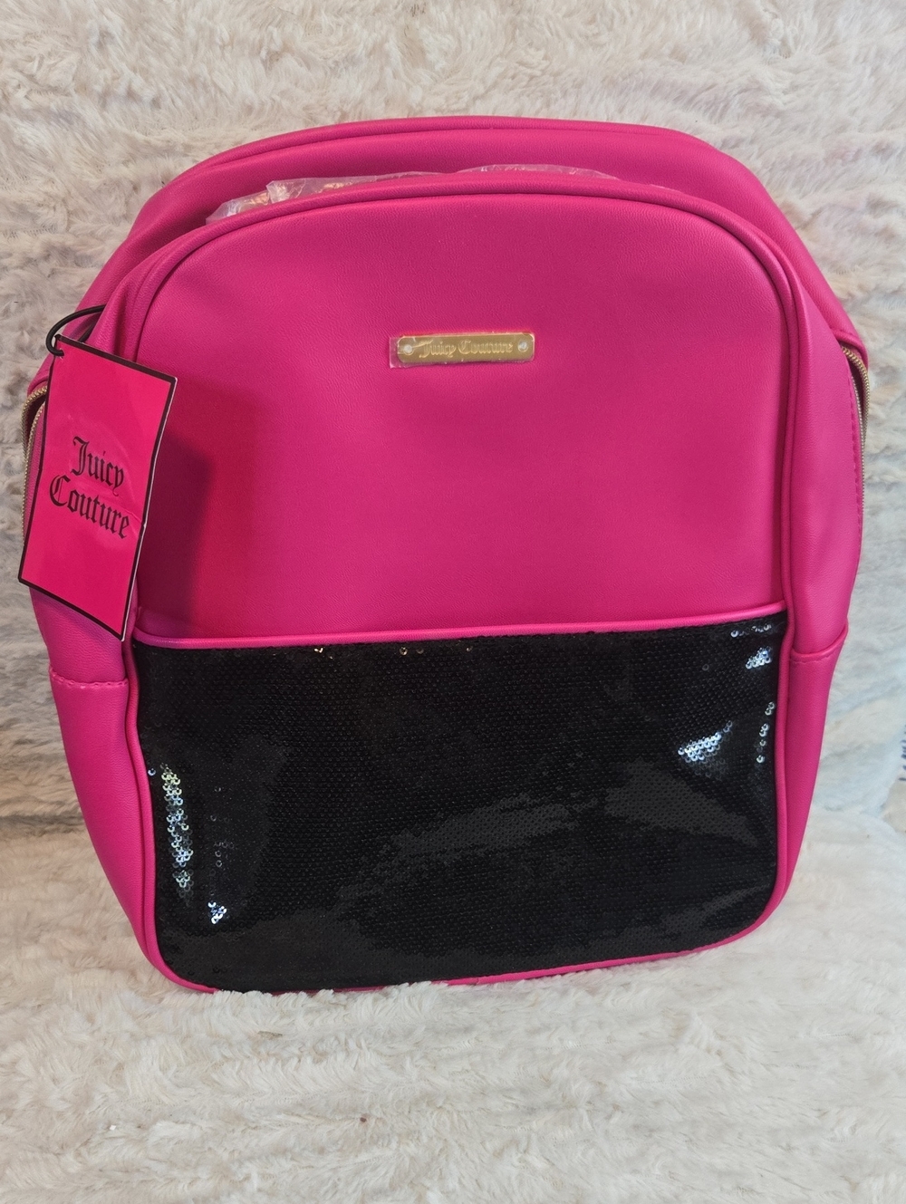 Juicy Couture Hot Pink Backpack with Black Sequin Pocket